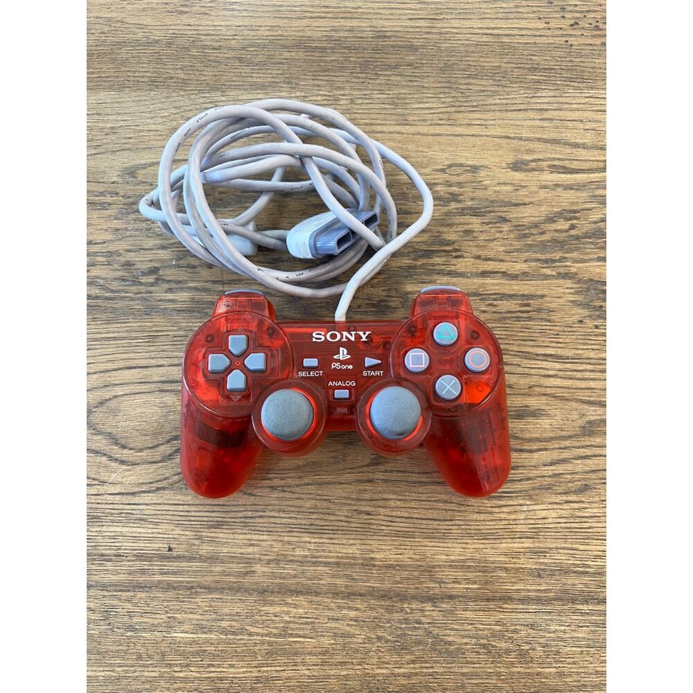 Sony PS1 Wired Analog Controller Red Transparent Vintage Gaming Accessory